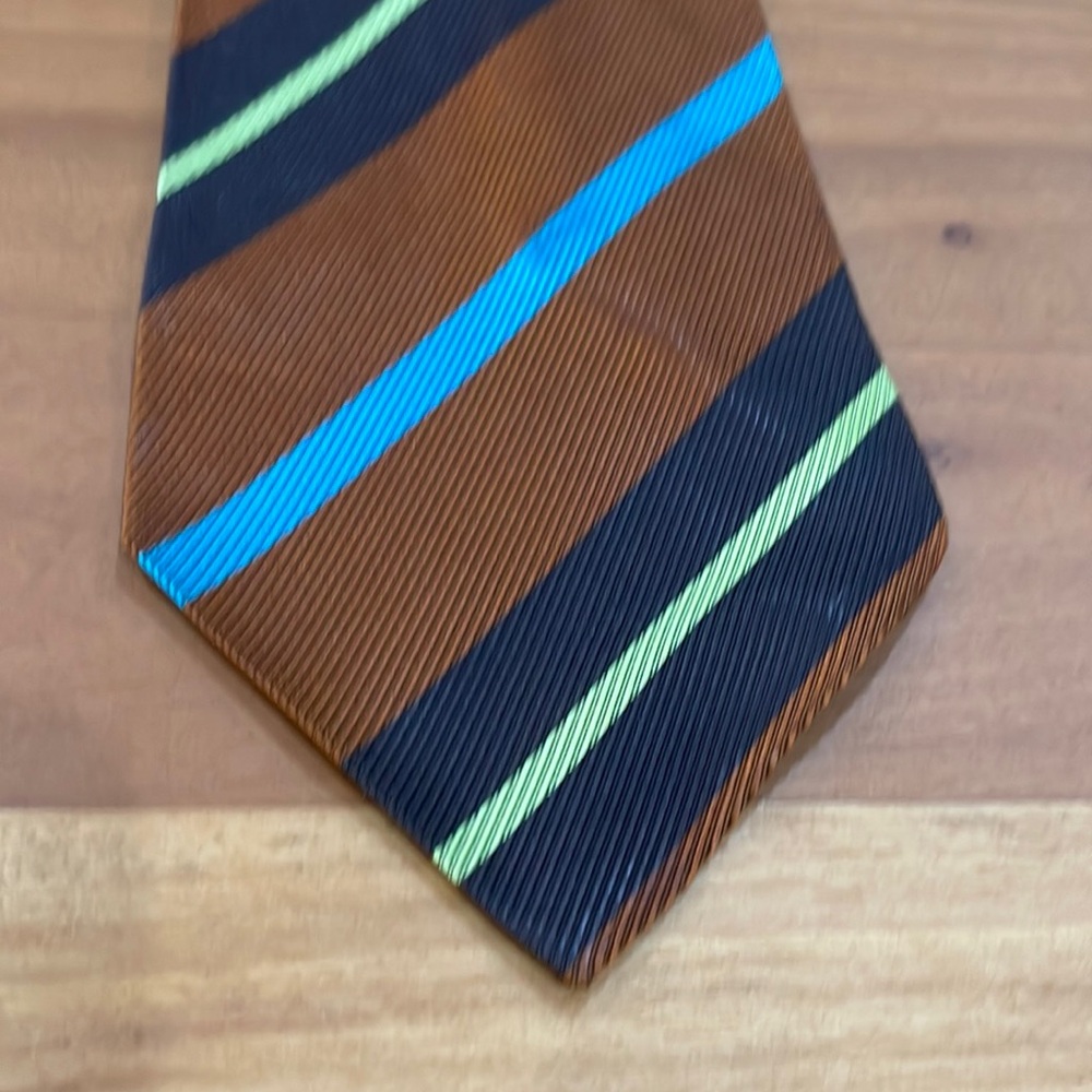 Brown green and blue striped tie